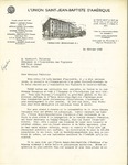 Letter from L'Union Saint Jean-Baptiste d'Amérique to Oliver V. Pelletier by George Fiteau