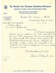 Letter from La Société des Artisans Canadiens-Français to the Association des Vigilants by Thomas E. Berube