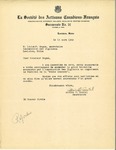 Letter from La Société des Artisans Canadiens-Français to the Association des Vigilants by Adrien O. Anctil