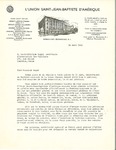Letter from L'Union Saint-Jean-Baptiste d'Amérique to the Association des Vigilants by George E. Filteau