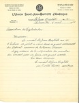 Letter from L'Union Saint-Jean-Baptiste d'Amérique to the Association des Vigilants by Conseil St. Jean-Baptiste