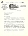 Letter from L'Union Saint-Jean-Baptiste d'Amérique to the Association des Vigilants by George Fiteau