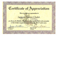 Jacques Cartier Chalet Certificate of Appreciation by Sabattus Mountaineers Snowmobile Club
