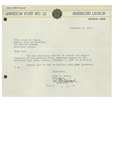 11/03/1947 Letter from the Lewiston American Legion Post No. 22 by Carl R. Young