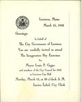 1948 Inauguration Day Exercises Invitation by City of Lewiston, Maine