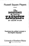 The Importance of Being Earnest Program [1985] by University of Southern Maine Department of Theatre